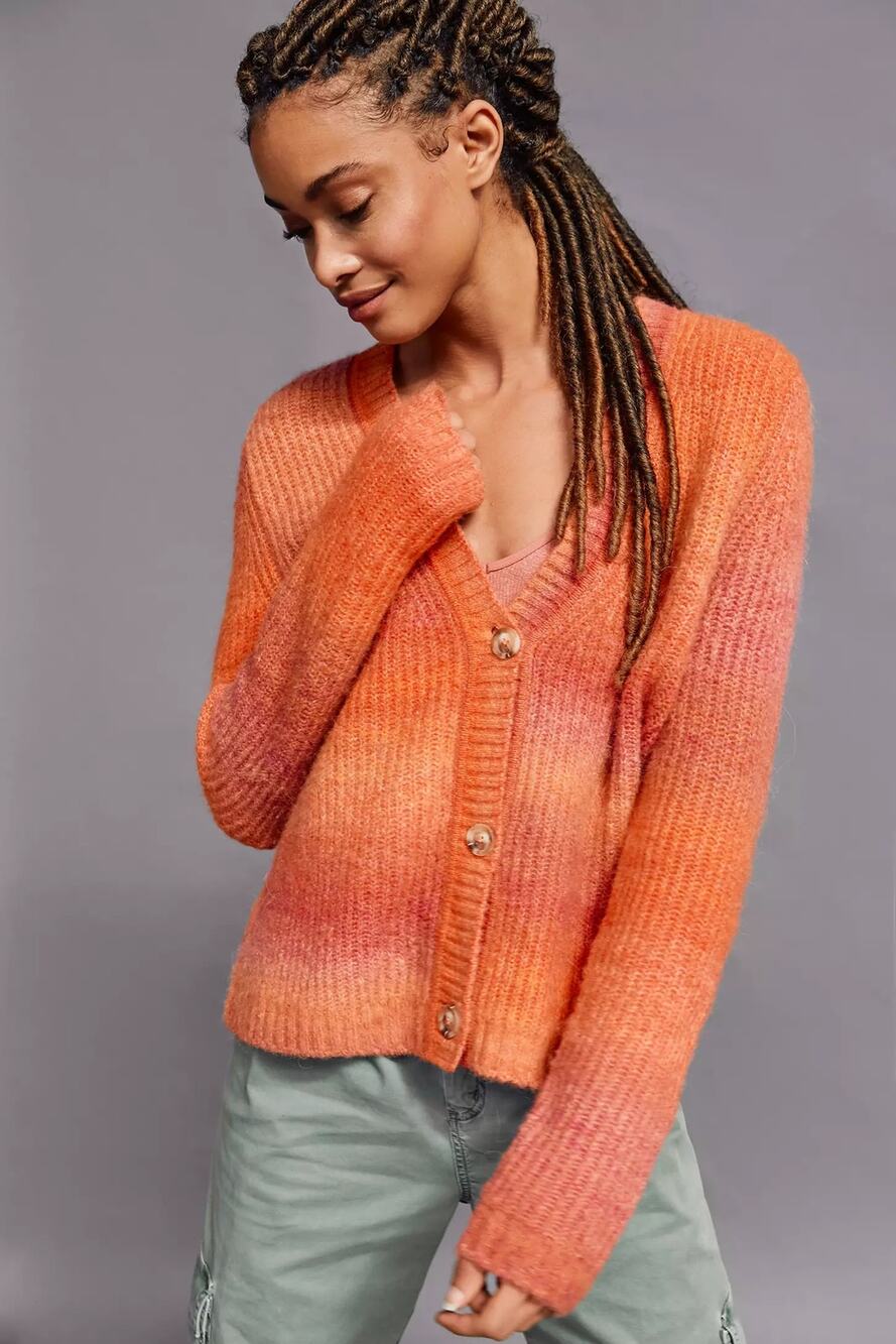Maeve Anthropologie Hallie Space Dyed Cardigan Sweater Orange Pink M